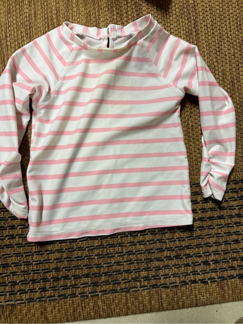 Girls' Pink & White Striped Long Sleeve Swim Top